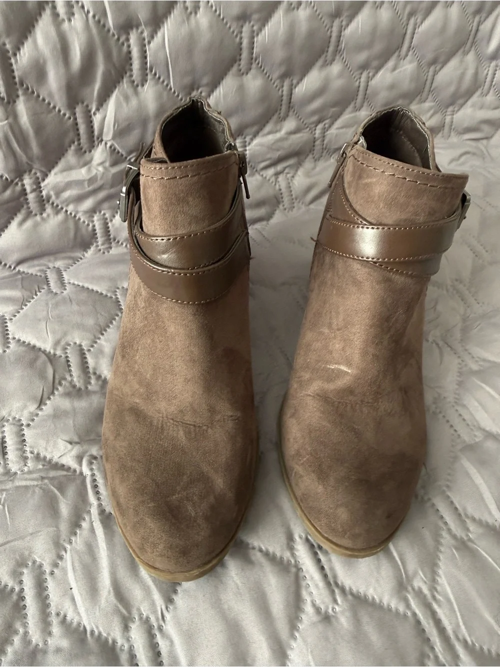 Indigo Brown Suede Ankle Booties with Buckle Strap